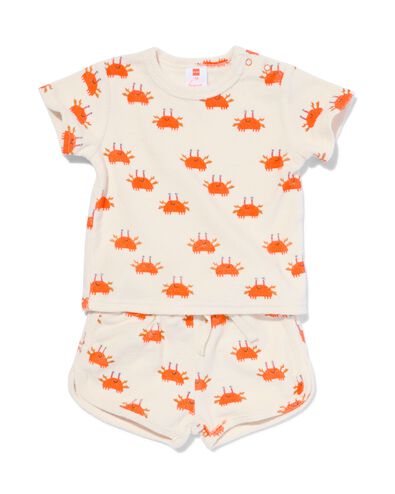 baby kledingset badstof t-shirt en short krabben ecru 98 - 33102657 - HEMA