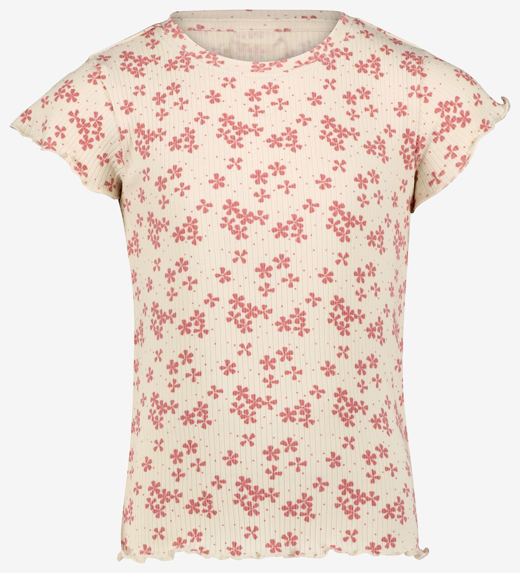 kinder t-shirt rib met bloemen gebroken wit - 1000028132 - HEMA