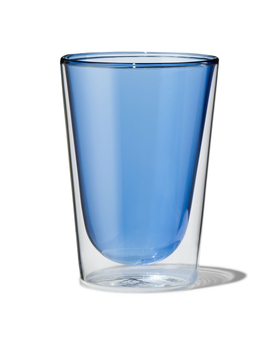 Helder op huren Doe het niet dubbelwandig glas 350ml blauw - HEMA