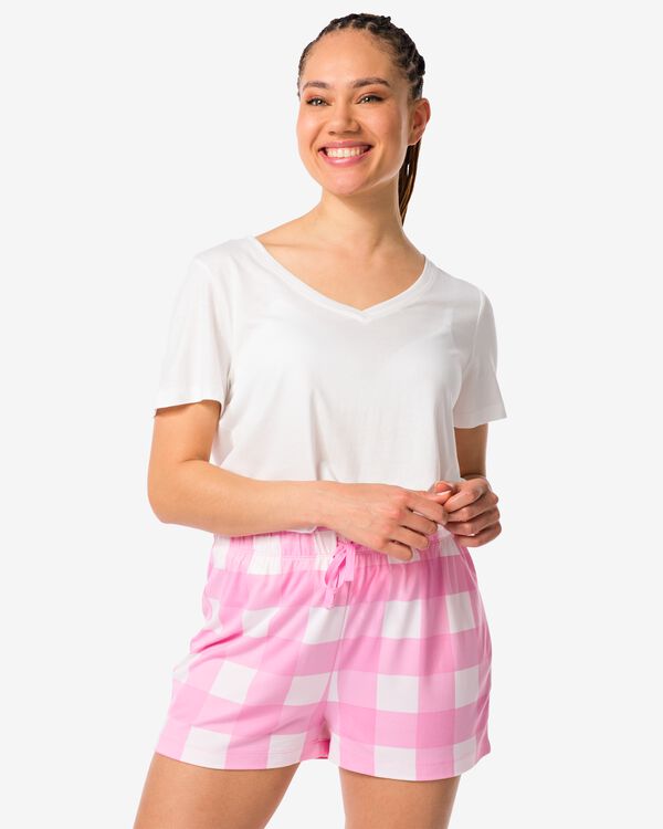 dames pyjamashort micro ruiten fluor roze fluor roze - 23490480FLUORPINK - HEMA