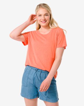 dames t-shirt Annie linnen/katoen roze - 1000031353 - HEMA