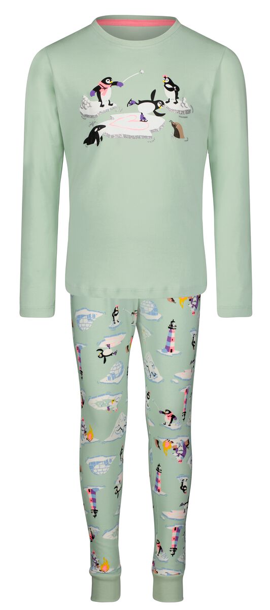 Snelkoppelingen slank Vermoorden kinder pyjama katoen/stretch pinguïn met poppennachtshirt lichtgroen - HEMA