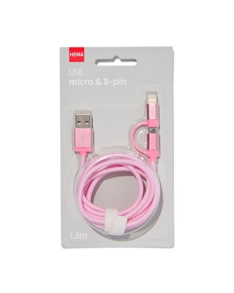 klauw Het Groene bonen USB laadkabel micro-USB en 8-pin - roze - HEMA