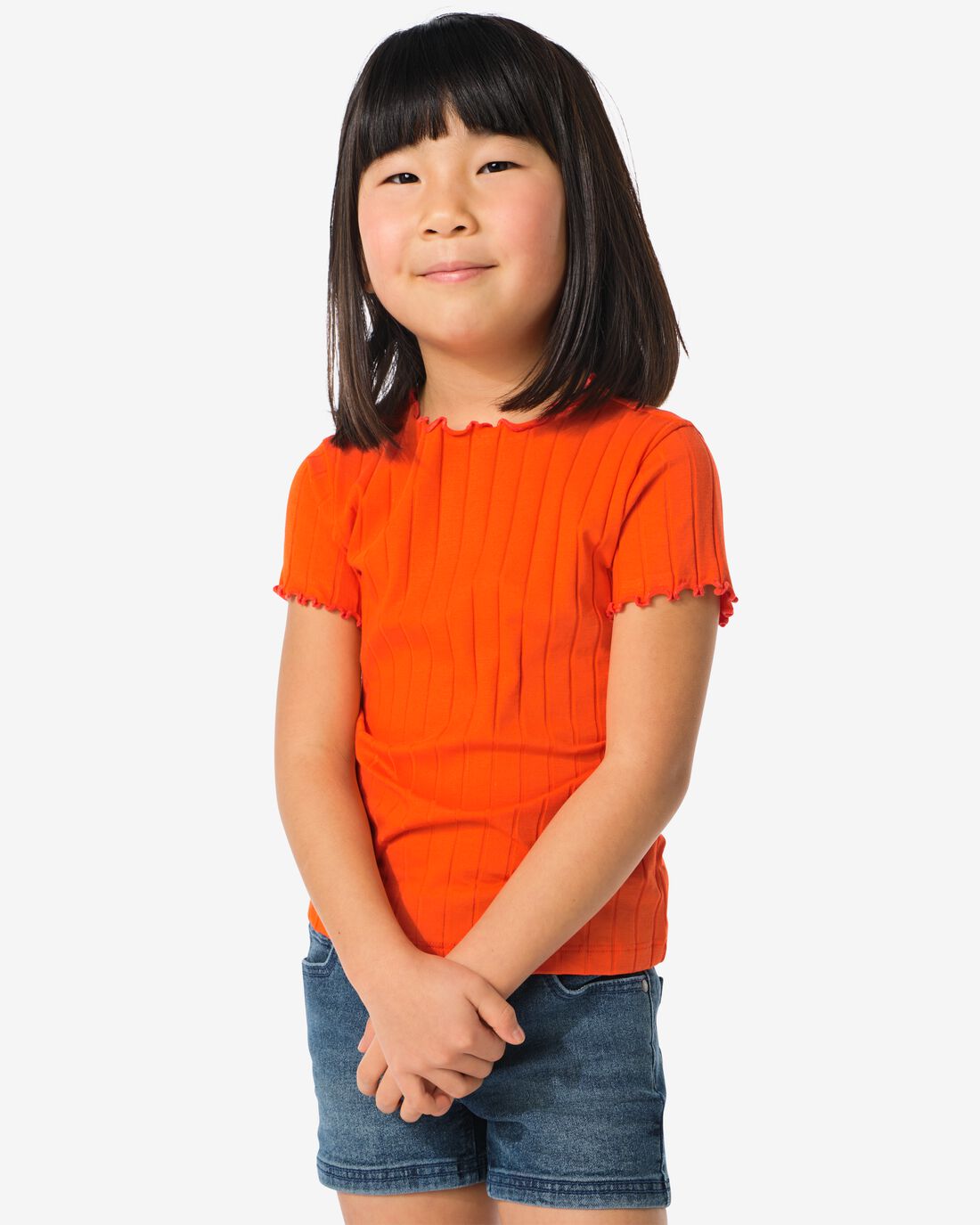 HEMA Kinder T-shirt Met Ribbels Oranje (oranje)