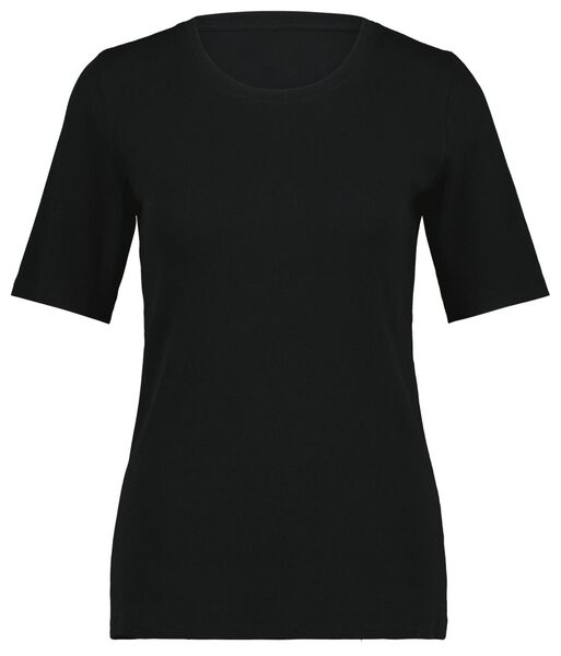 dames t-shirt rib zwart - 1000024814 - HEMA
