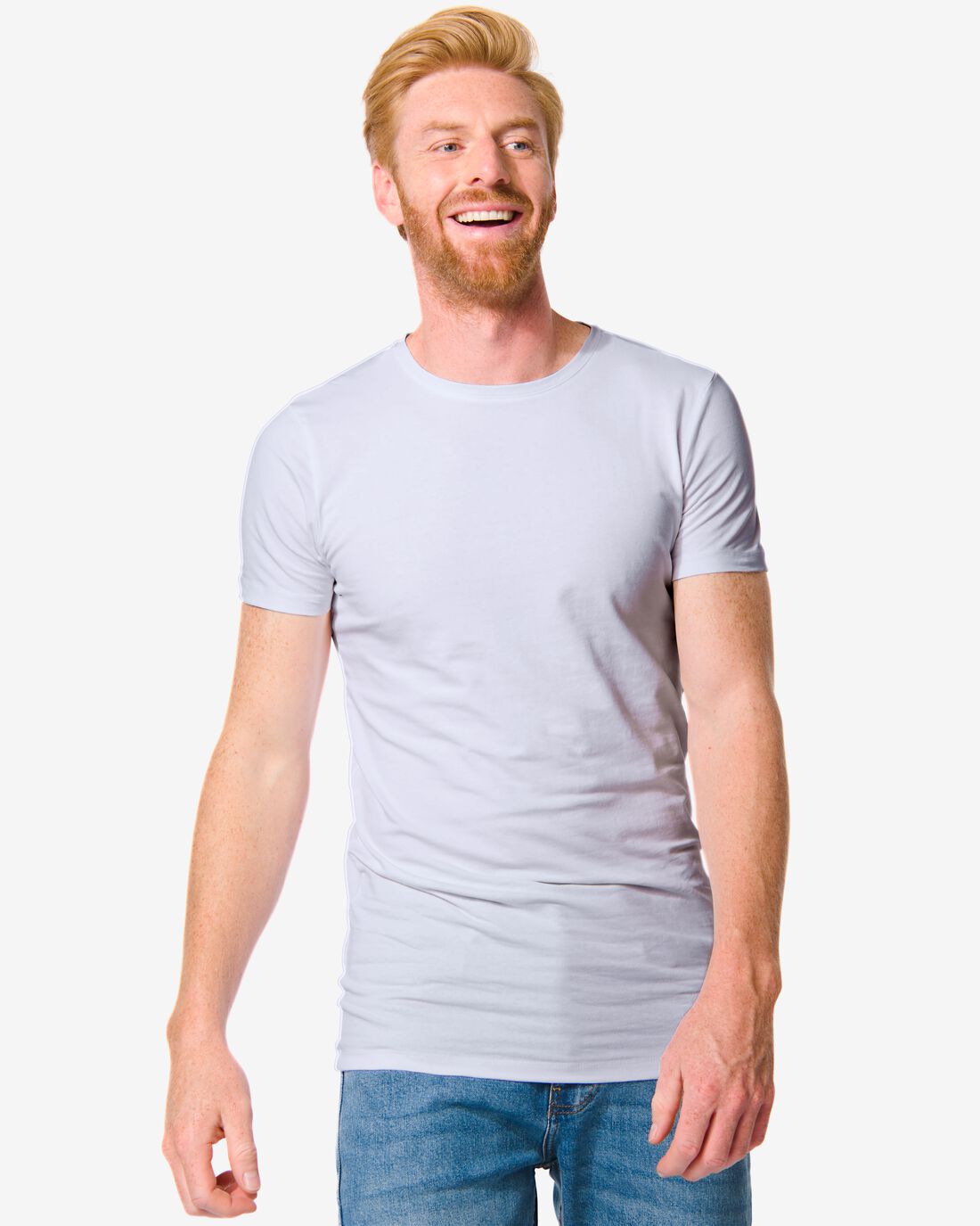 HEMA Heren T-shirt Slim Fit O-hals Extra Lang Wit (wit)