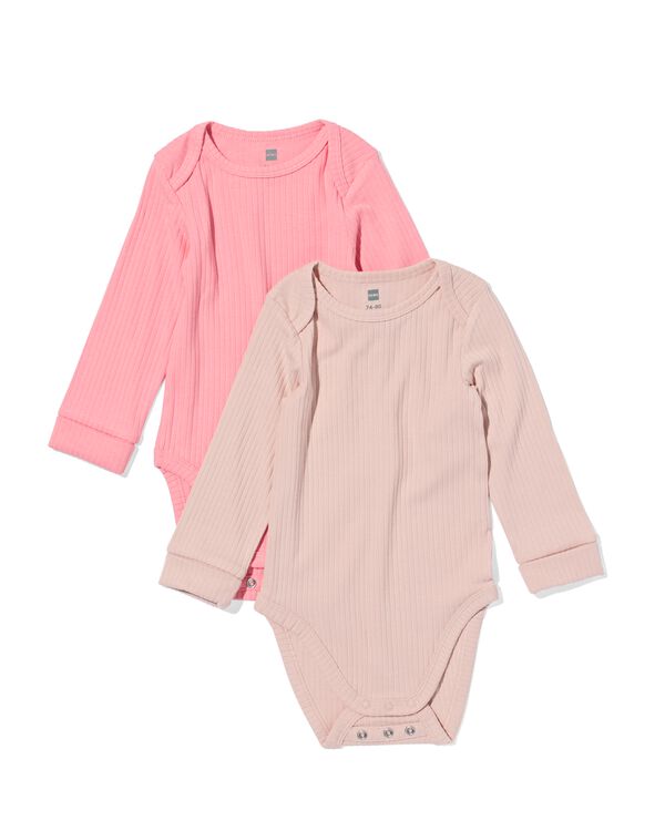 2-pak rompers bamboe rib roze roze - 33316330PINK - HEMA