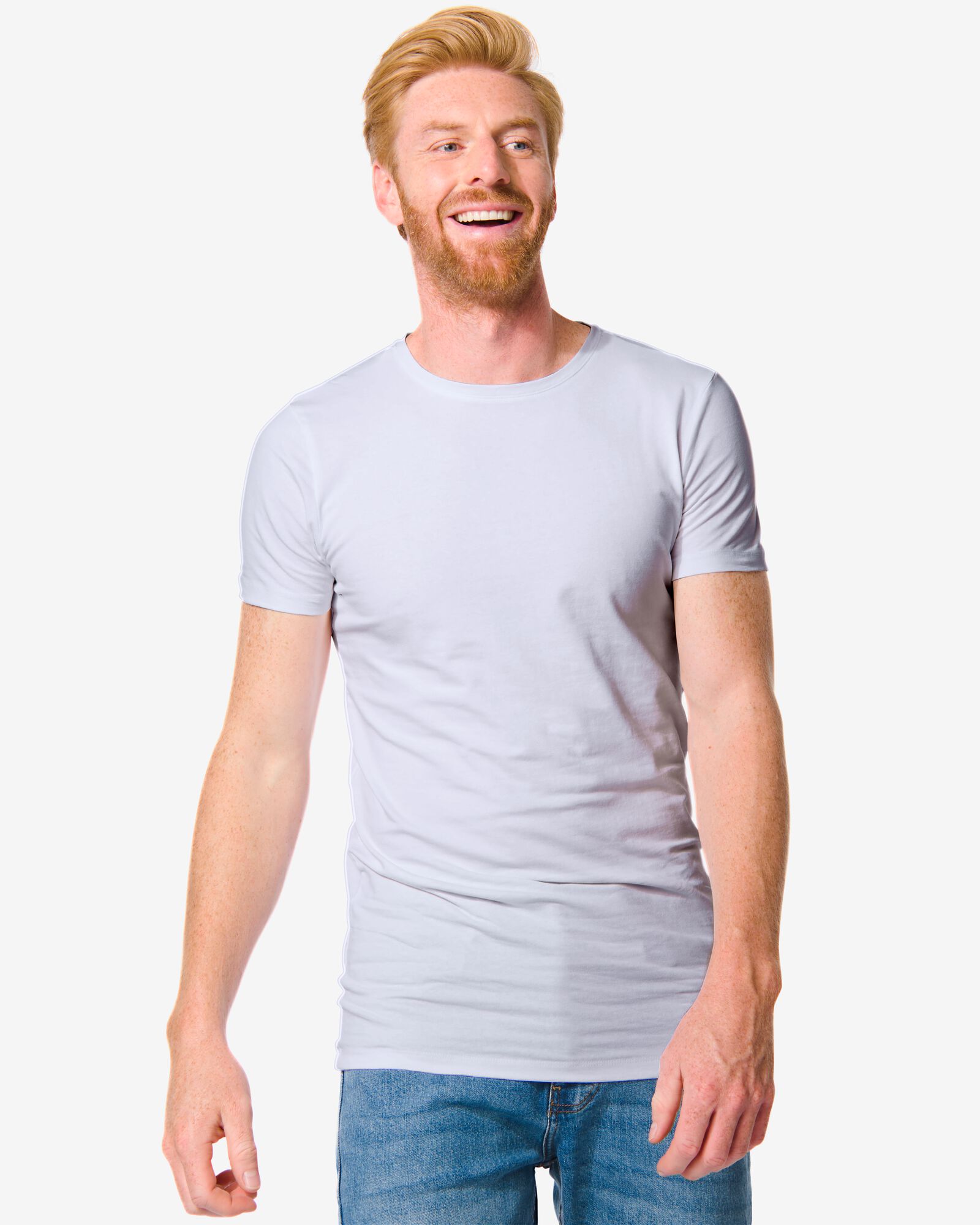 Image of HEMA Heren T-shirt Slim Fit O-hals Extra Lang Wit (wit)
