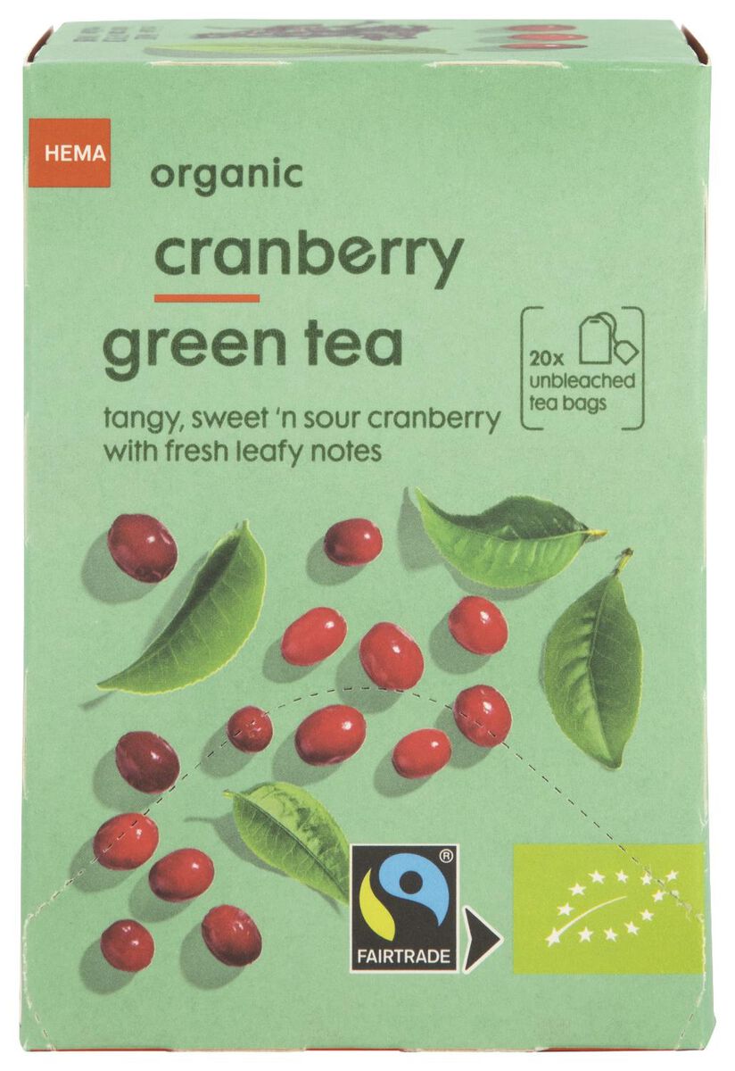 thee bio cranberry groene thee 20 stuks - 17190004 - HEMA