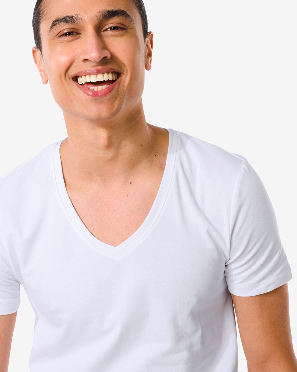 Onderverdelen Instituut kwartaal heren t-shirt slim fit diepe v-hals extra lang wit - HEMA