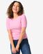 dames t-shirt Clara rib roze M - 36259452 - HEMA