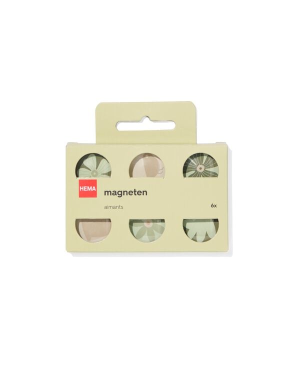 magneten glas bloemen Ø3cm - 6 stuks - 14470090 - HEMA