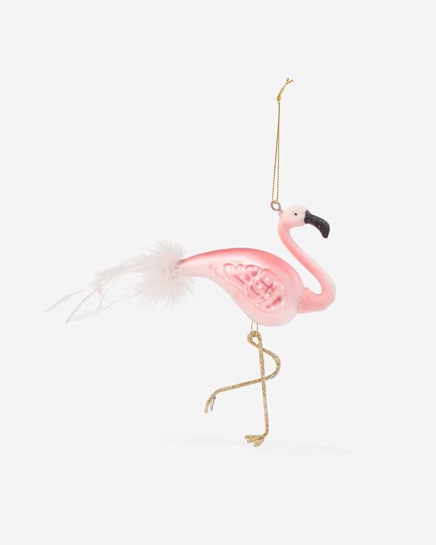 kerstbal roze flamingo glas 13cm - 25180230 - HEMA