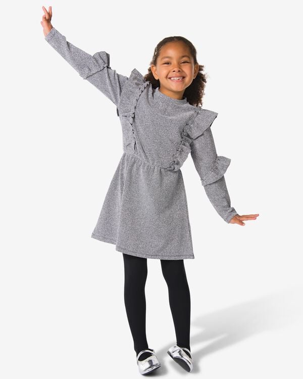 kinderjurk ruffle glitter zilver zilver - 30836607SILVER - HEMA