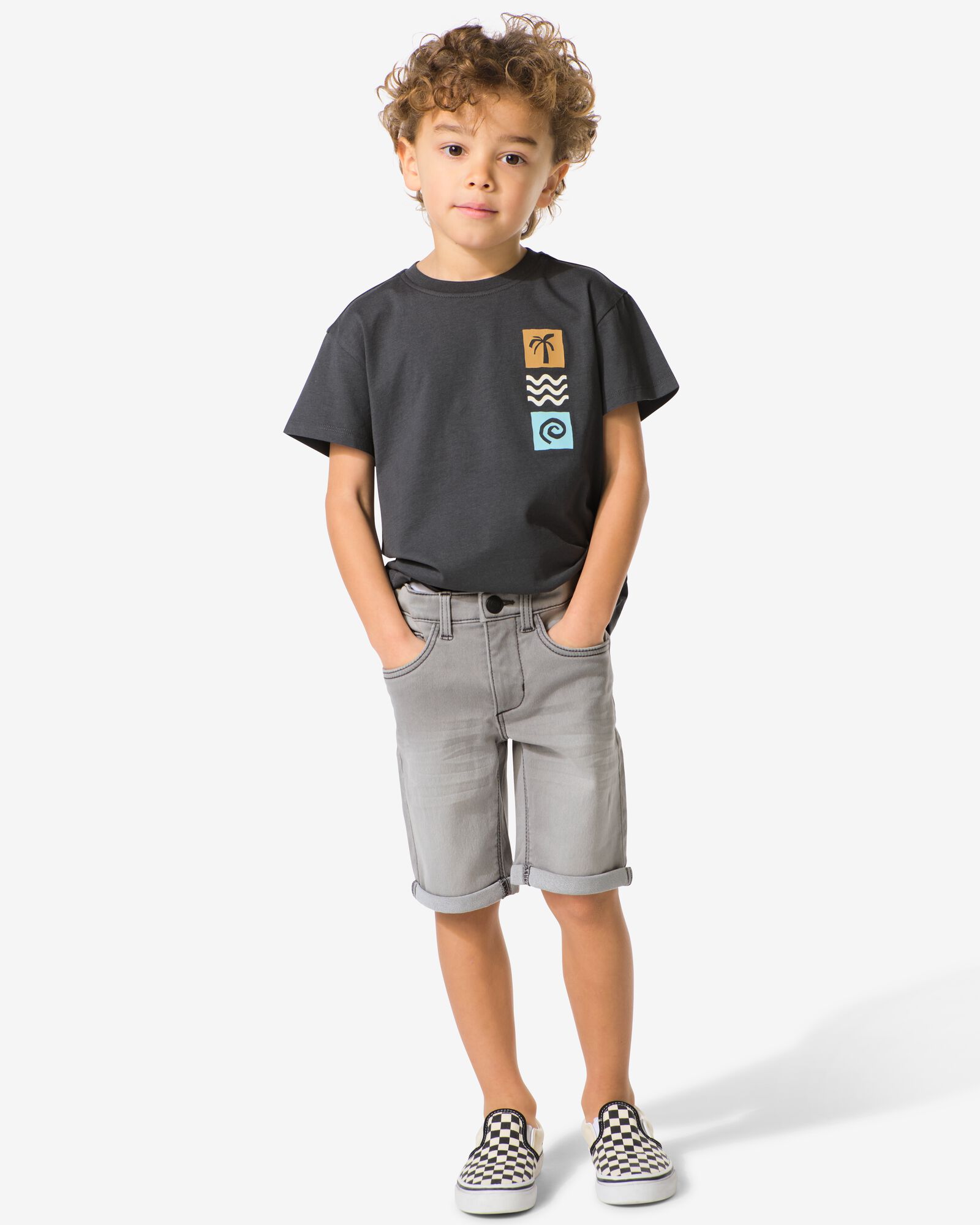 kindershort jogdenim grijs 86/92 - 30732523 - HEMA