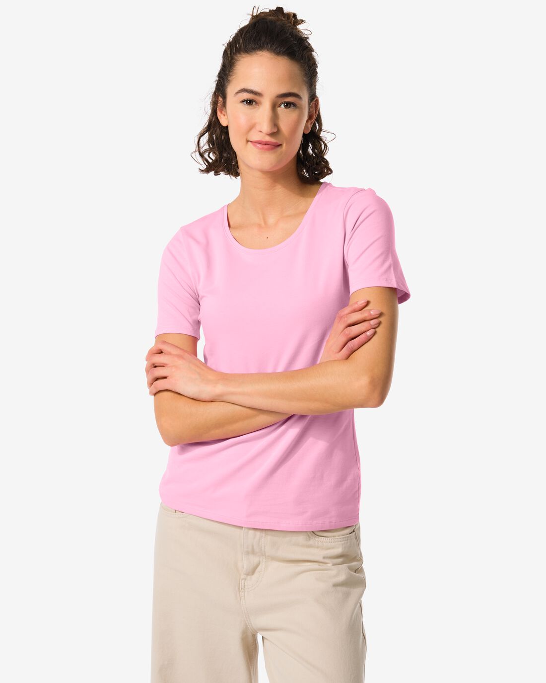 Image of HEMA Dames Basis T-shirt Roze (roze)