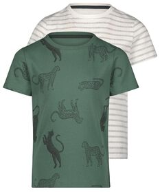 kinder t-shirts streepjes/roofdier - 2 stuks groen groen - 1000027212 - HEMA