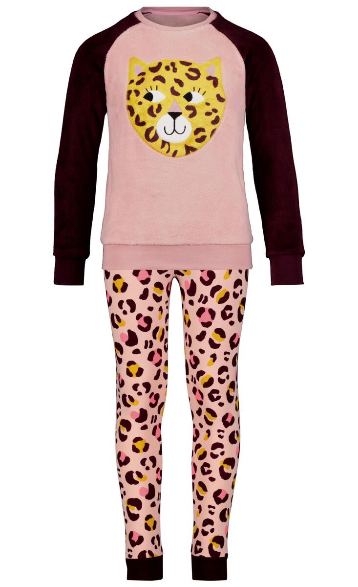 kinderpyjama fleece cheetah lichtroze lichtroze - 1000025341 - HEMA