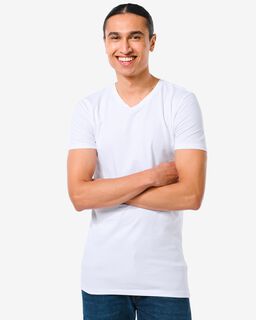 Heren T-shirt Slim Fit V-hals Extra Lang Wit (wit)
