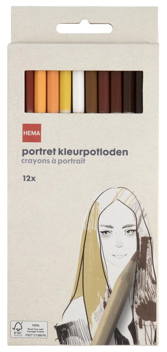 portret kleurpotloden - 12 stuks - 60720064 - HEMA