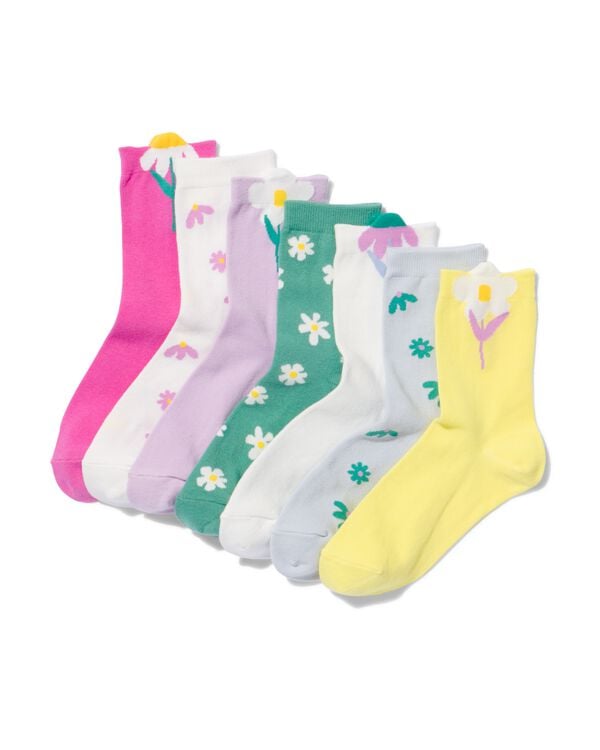 sokken met katoen bloem maat 36-41 in cadeaudoos - 7 paar - 61110069 - HEMA