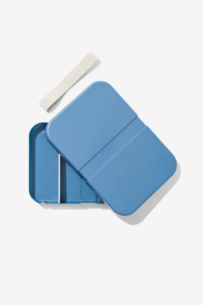 platte lunchbox XL met elastiek blauw HEMA