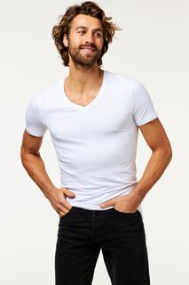 Heren T-shirt Slim Fit V-hals Bamboe Wit (wit)