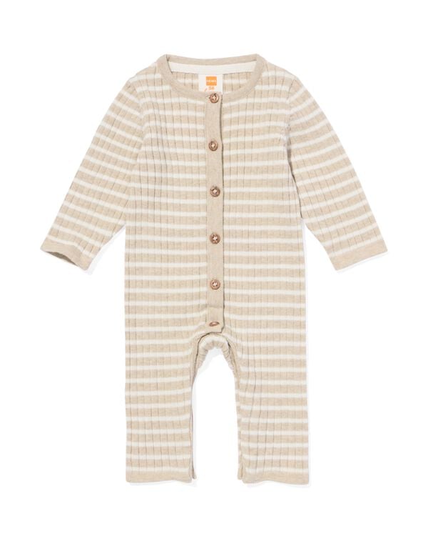 newborn jumpsuit rib strepen zand zand - 33449020SAND - HEMA