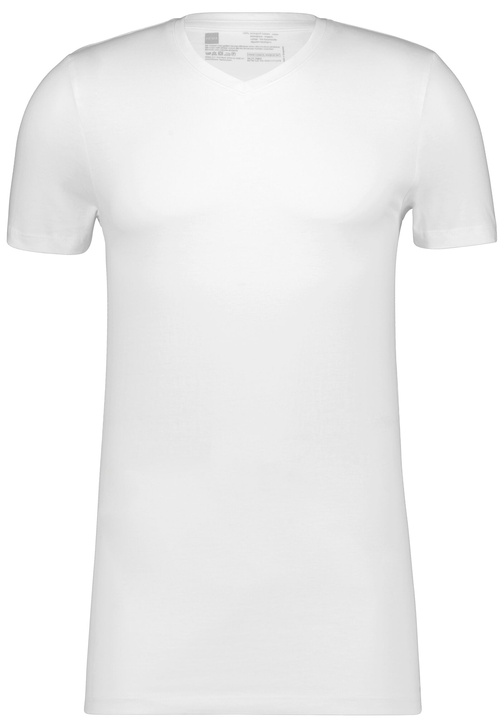 heren t-shirt regular fit v-hals extra lang - 2 stuks wit S - 34277083 - HEMA
