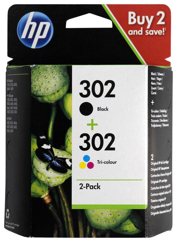 cartridge HP 302 zwart/kleur - 2 stuks - 38300103 - HEMA