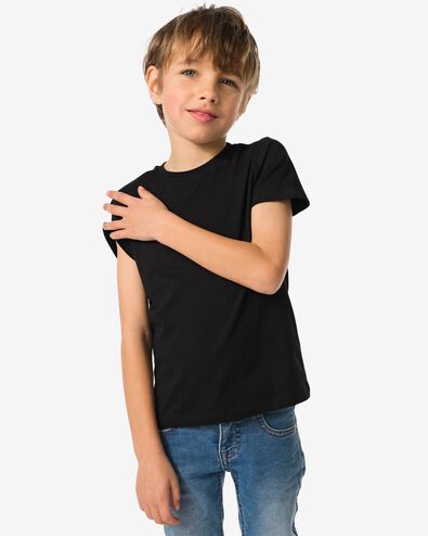 kinder basis t-shirts stretch katoen - 2 stuks zwart 110/116 - 30729420 - HEMA