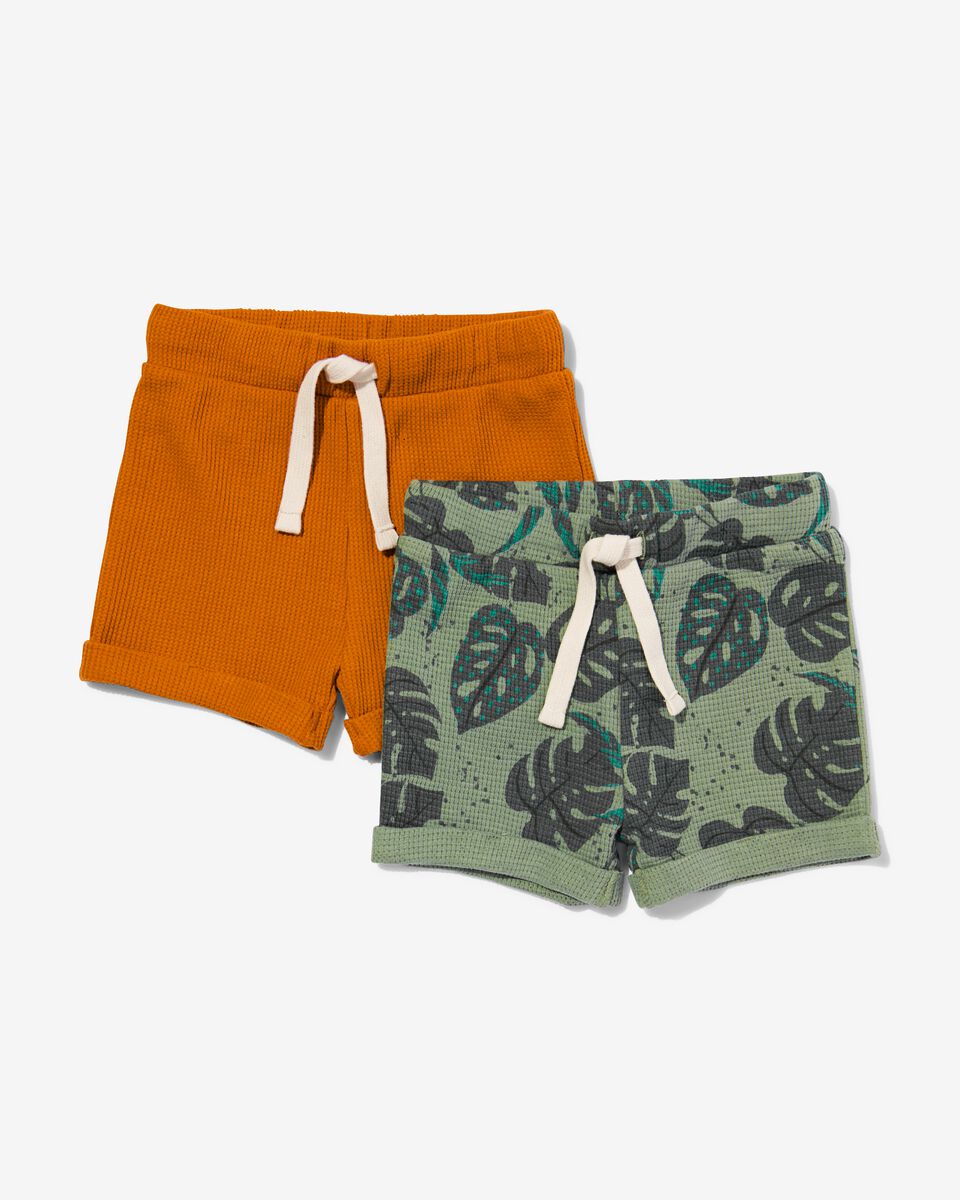 baby shorts wafel bladeren - 2 stuks groen groen - 1000031006 - HEMA