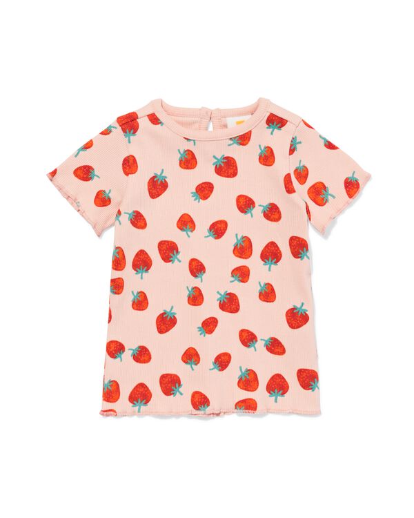 baby T-shirt rib aardbeien lichtroze lichtroze - 33019670LIGHTPINK - HEMA
