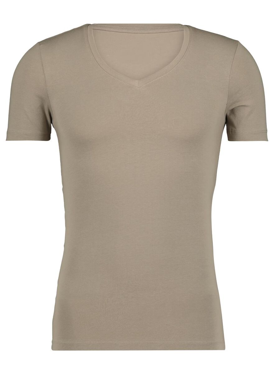 heren t-shirt diepe V-hals slim fit beige XL - 34290824 - HEMA