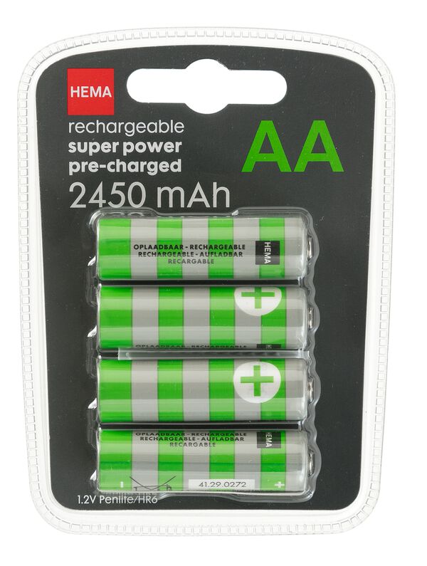 oplaadbare AA batterijen 2450mAh plus - 4 stuks - 41290272 - HEMA