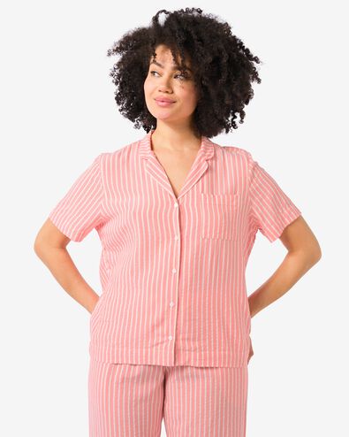 dames pyjamatop seersucker strepen koraalroze koraalroze - 23420505CORALPINK - HEMA