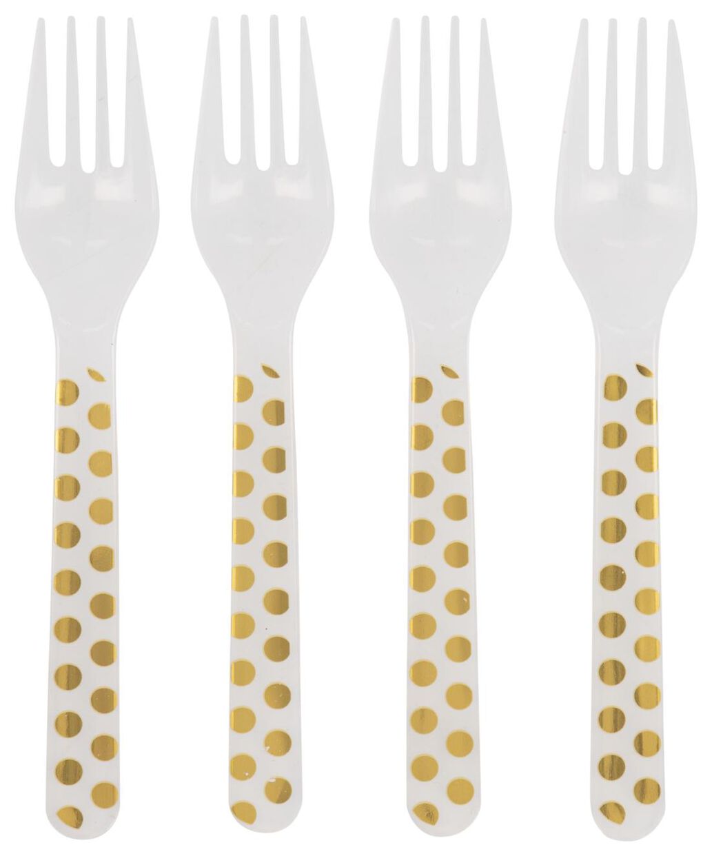 Kosten Verschillende goederen aantal plastic vorken herbruikbaar - gouden stippen - 4 stuks - HEMA
