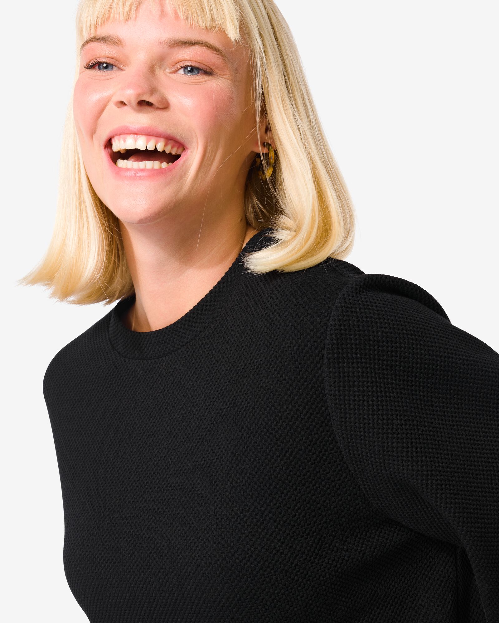 dames shirt Kacey met structuur zwart XL - 36298054 - HEMA