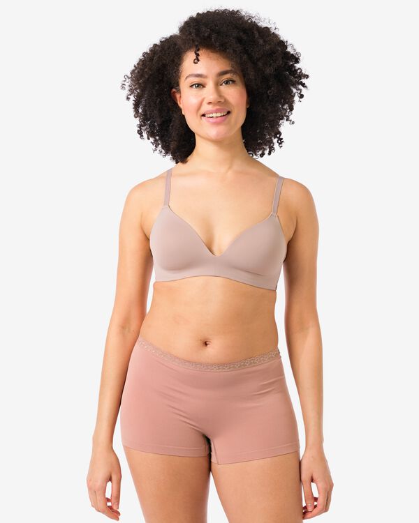 damesboxer naadloos micro met kant lichtbruin lichtbruin - 19690822LIGHTBROWN - HEMA