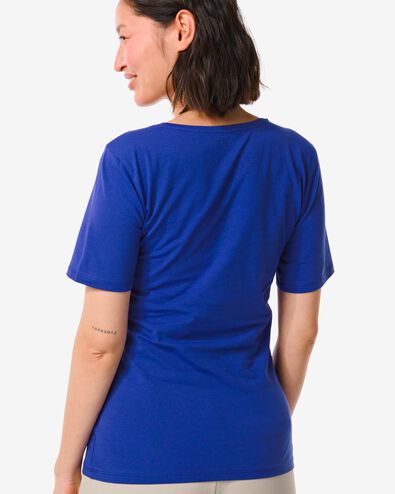 dames shirt slim fit o-hals korte mouw blauw L - 36350563 - HEMA