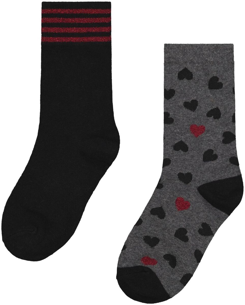 dames sokken met katoen - 2 paar grijsmelange grijsmelange - 1000028911 - HEMA