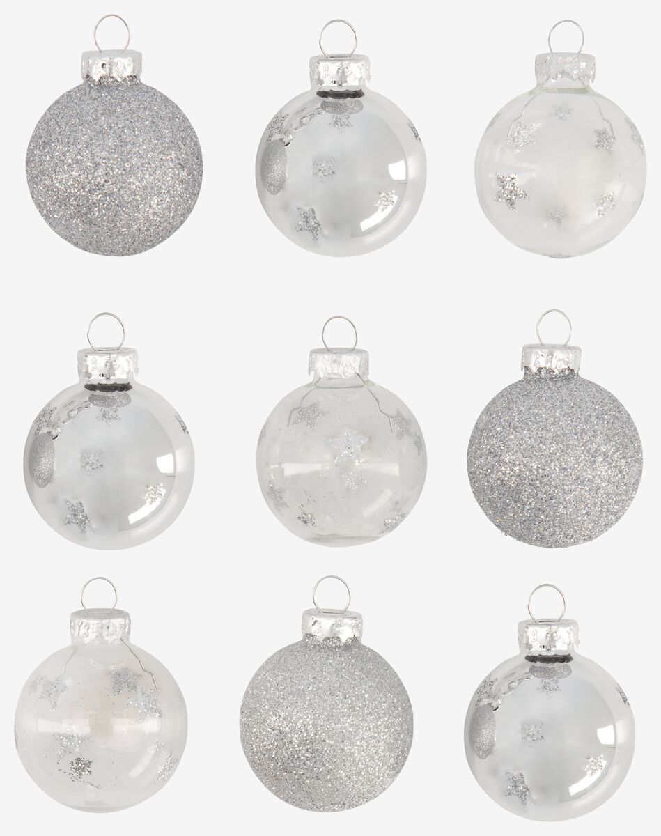 kerstballen Ø4cm glas zilver - 9 stuks - 25103156 - HEMA