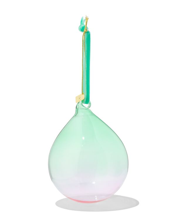 kerstbal 8cm glas gradient groen-roze - 25101475 - HEMA