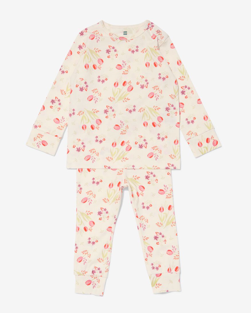 baby pyjama katoen bloemen gebroken wit gebroken wit - 33397920OFFWHITE - HEMA
