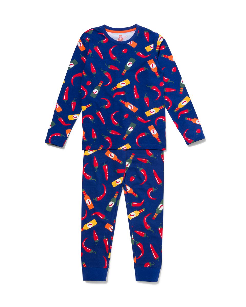 opslaan uitblinken plank kinder pyjama katoen chilipepers blauw - HEMA