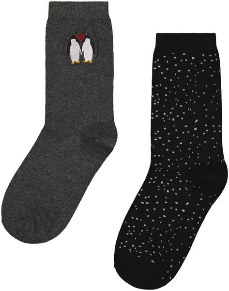 dames sokken met katoen - 2 paar grijsmelange grijsmelange - 1000028912 - HEMA