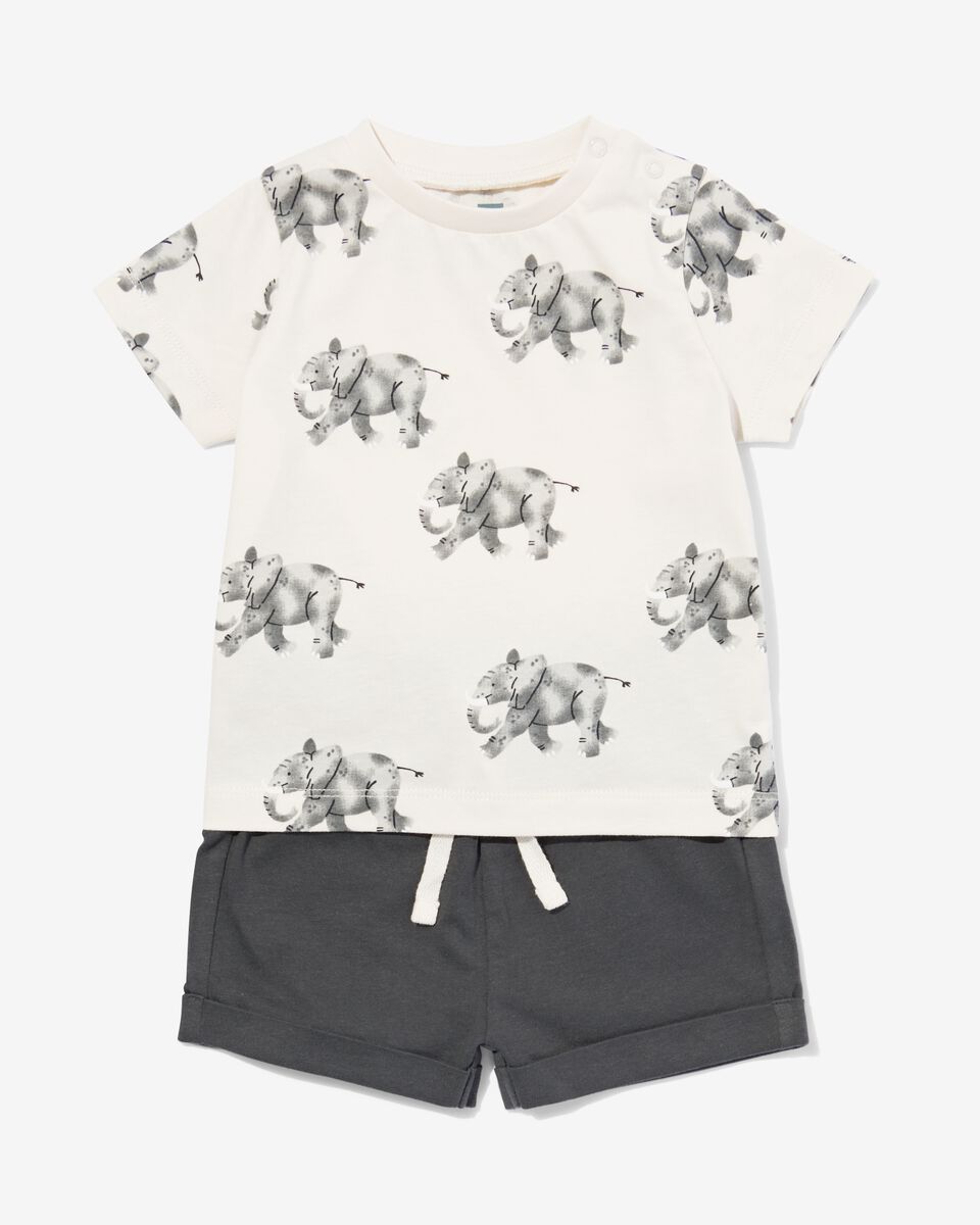 baby kledingset shirt en short katoen olifant ecru ecru - 1000031009 - HEMA
