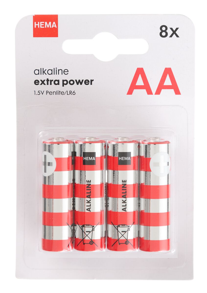 test tent Monteur AA alkaline extra power batterijen - 8 stuks - HEMA