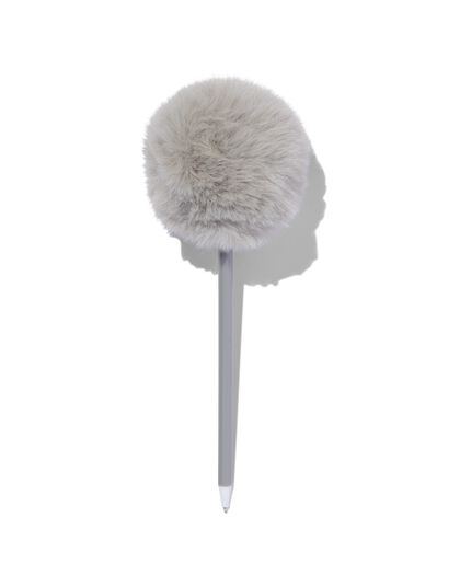 balpen met grijze pompon zwartschrijvend - 14410027 - HEMA