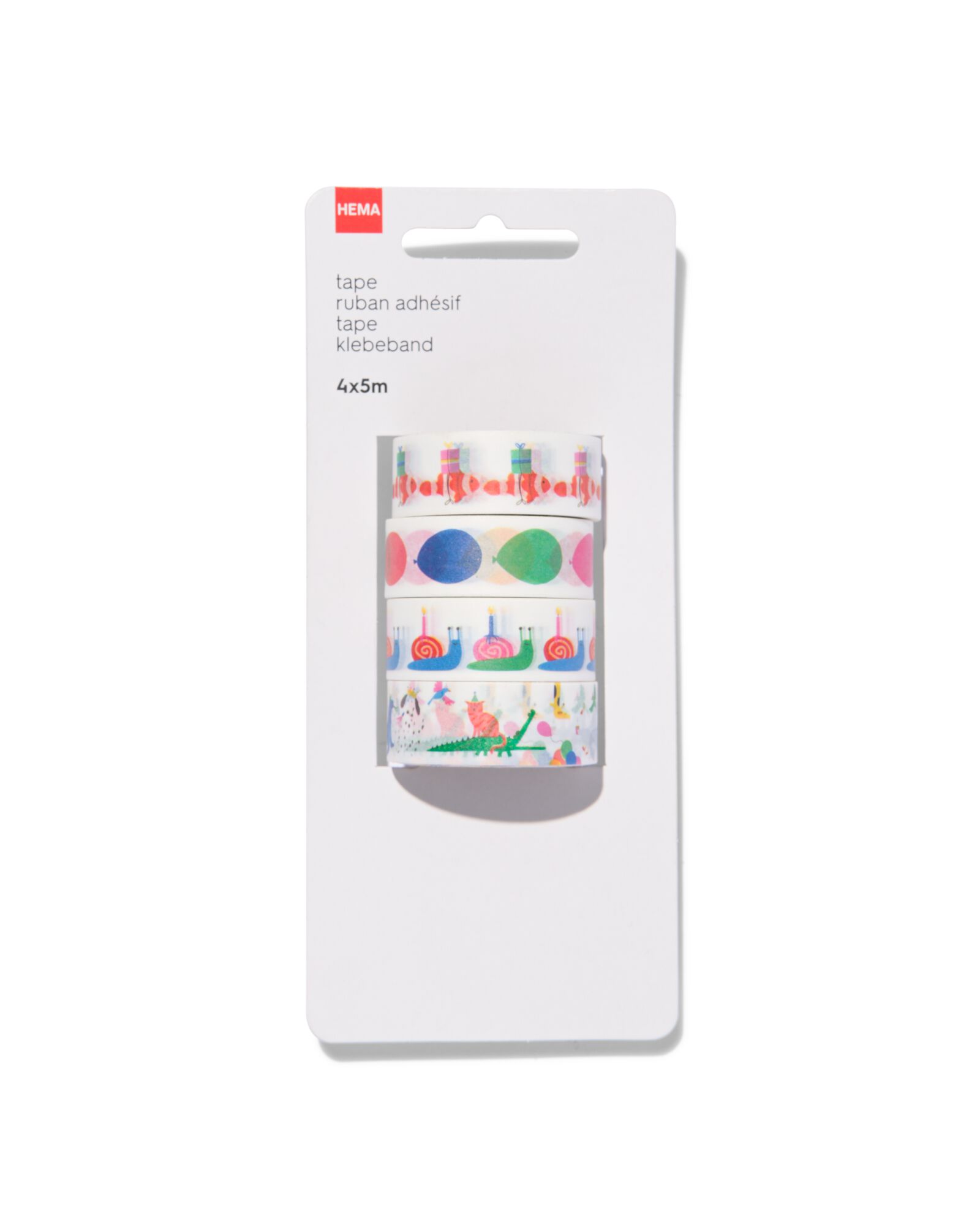 HEMA Washi Tapes 5mx1.5cm Feestbeesten - 4 Stuks